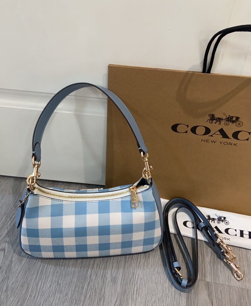 Bolsa baguete xadrez azul 2
