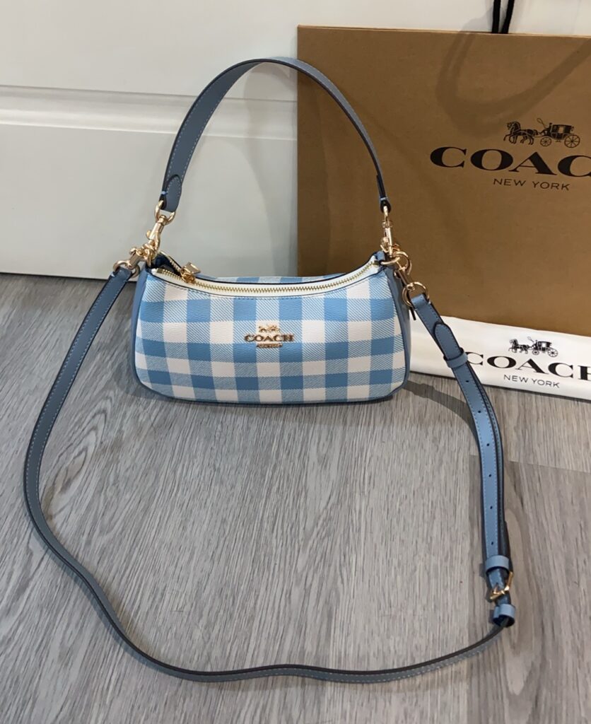 Bolsa baguete xadrez azul 3