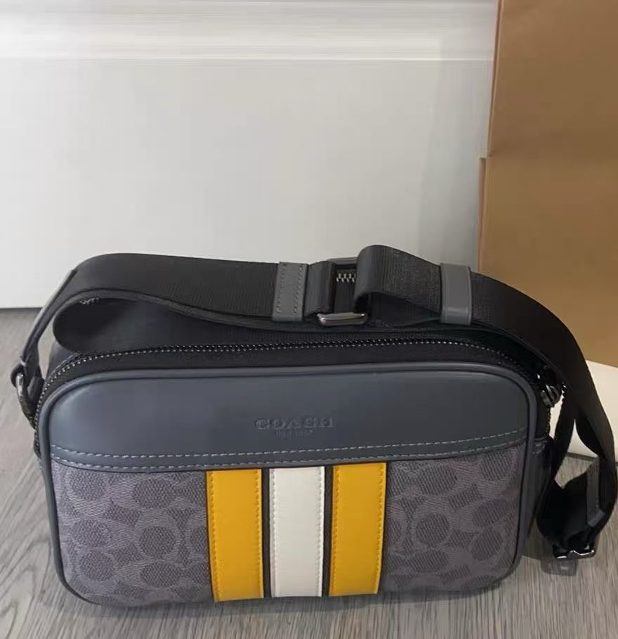 Bolsa camera grafite com faixa amarela 5