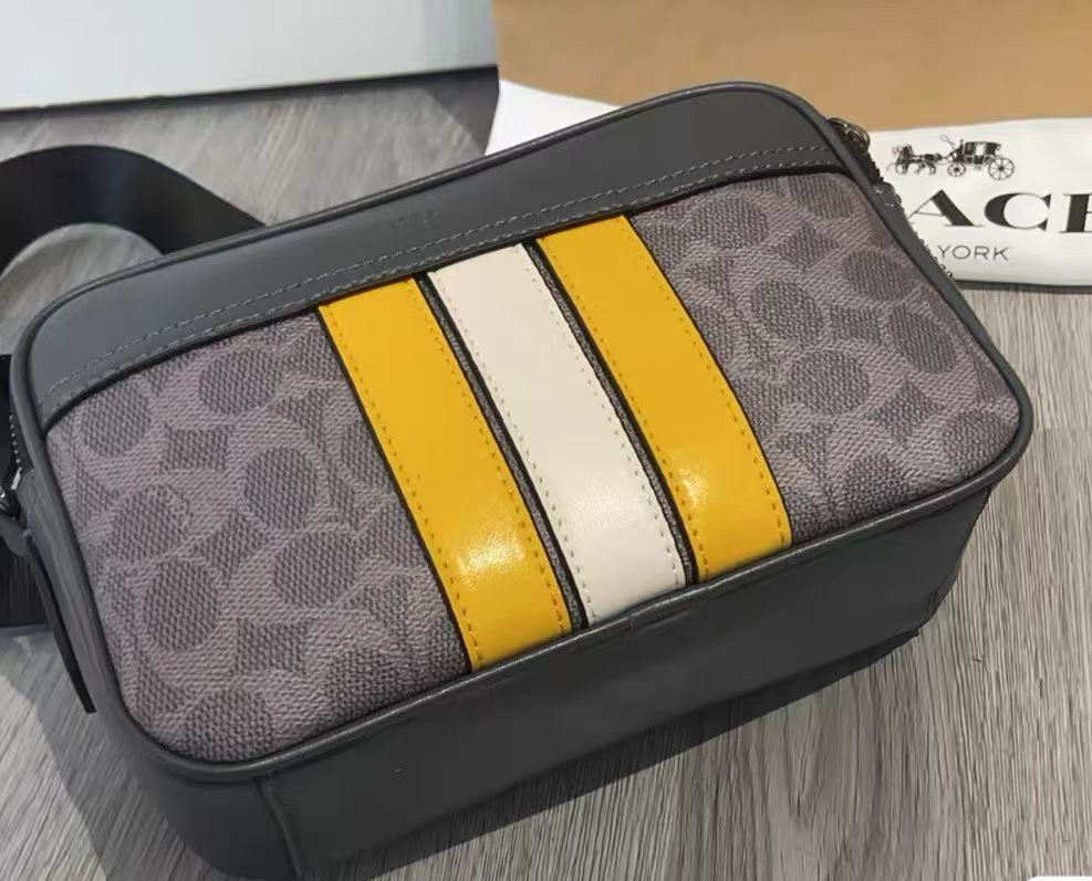 Bolsa camera grafite com faixa amarela 6