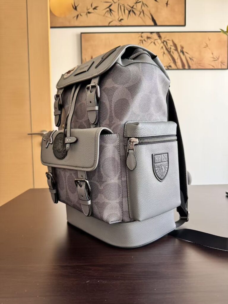 Mochila cinza com patches 3