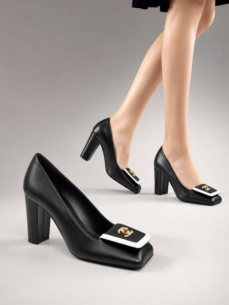 Scarpin Chanel de bico quadrado com fivela Double-C