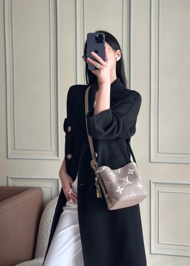 Bolsa All In BB Monogram Empreinte taupe e creme 25