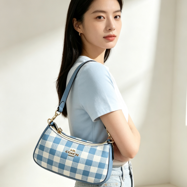Bolsa baguete xadrez azul