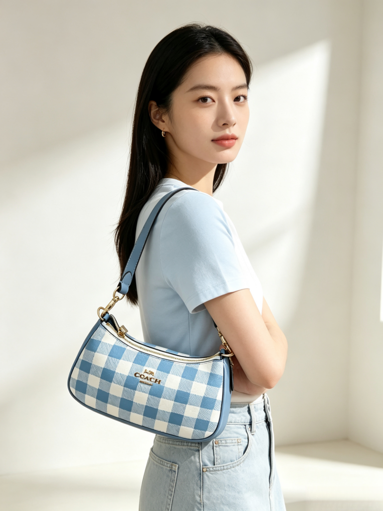 Bolsa baguete xadrez azul