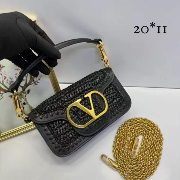 Mini bolsa Dior preta em trama com logo CD e corrente - Preto - DI008