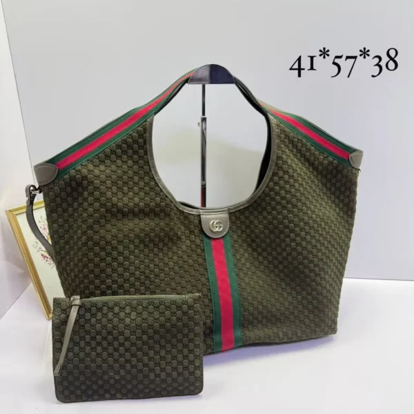 Bolsa tote Gucci GG monogram verde oliva com faixa Web e nécessaire - Verde oliva - GU077