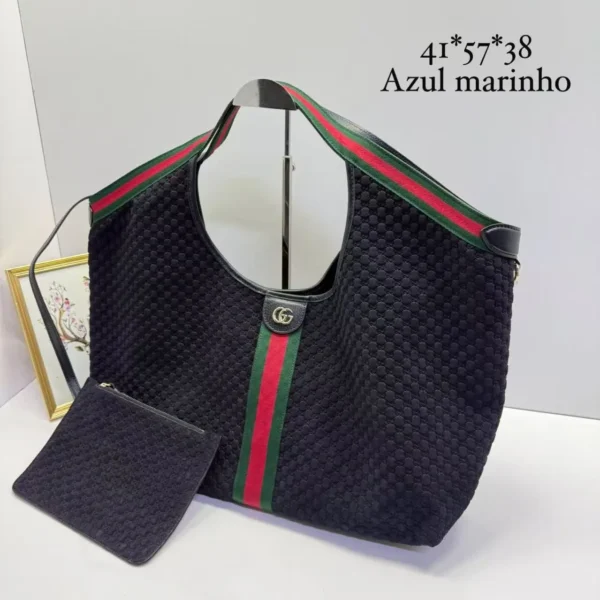 Bolsa tote Gucci GG monogram azul-marinho com faixa Web e nécessaire - Azul-marinho - GU078