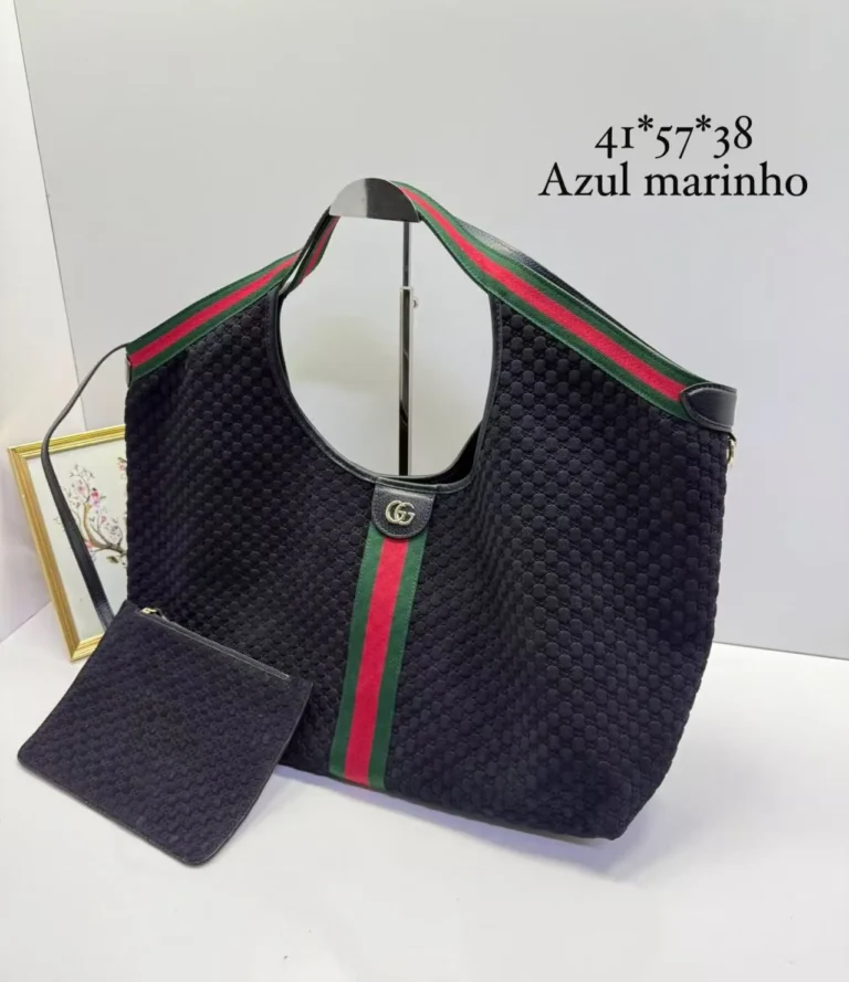 Bolsa tote Gucci GG monogram azul-marinho com faixa Web e nécessaire - Azul-marinho - GU078