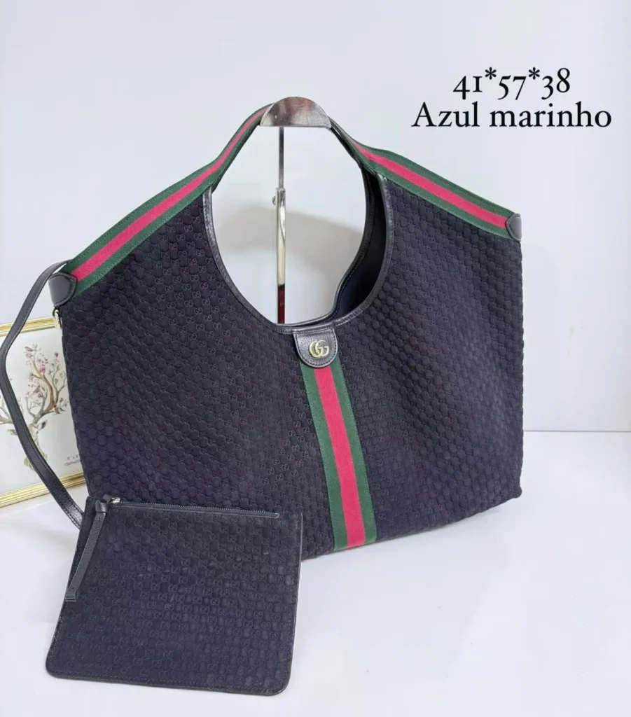 Bolsa tote Gucci GG monogram azul-marinho com faixa Web e nécessaire - Azul-marinho - GU078