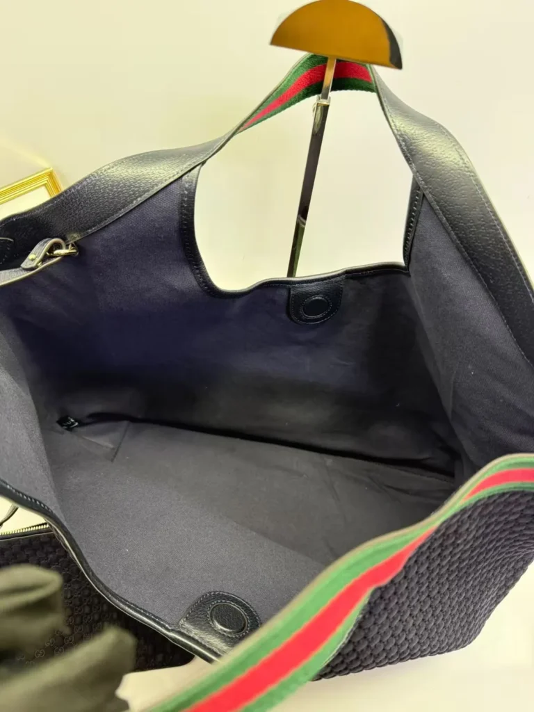 Bolsa tote Gucci GG monogram azul-marinho com faixa Web e nécessaire - Azul-marinho - GU078